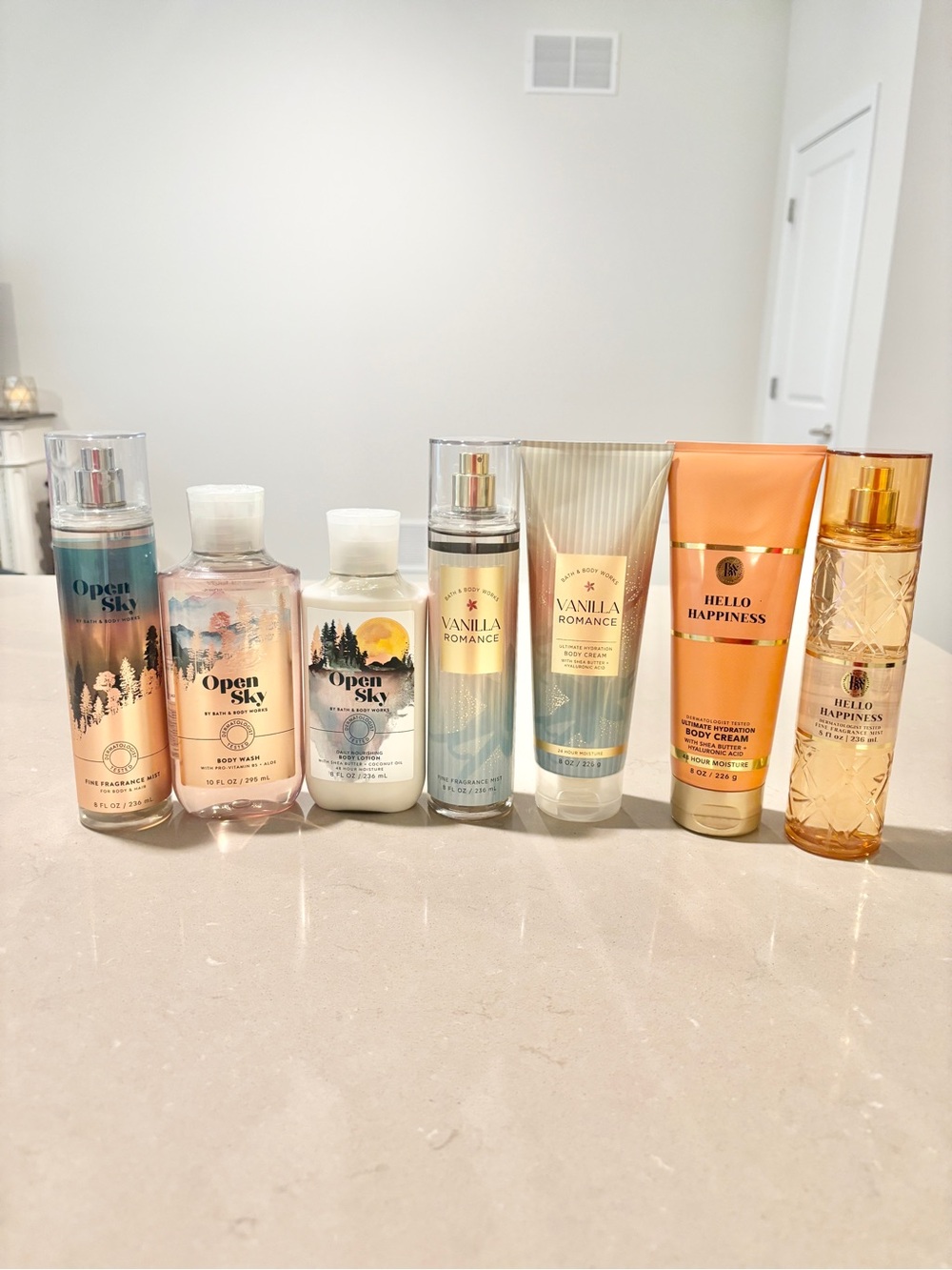 Bath & Body Works Open Sky Vanilla Romance Hello Happiness 7 Piece Bundle